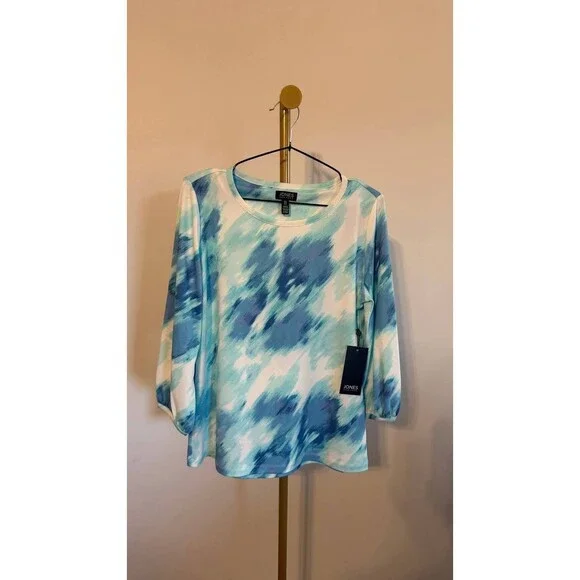 Jones New York Women’s Watercolor‑Print 3/4‑Sleeve Top Blue Multi S $59.50 NWT - Picture 3 of 7